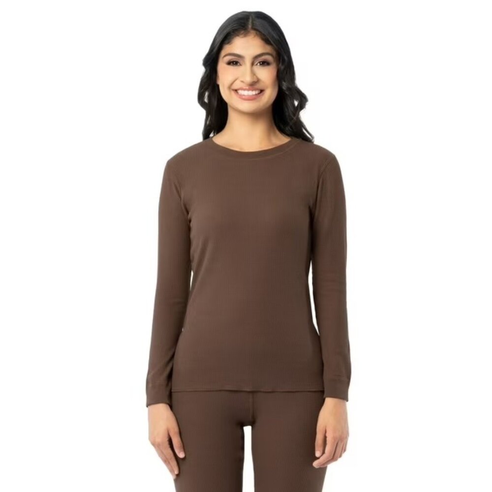 Fruit of the Loom Women's Recycled Waffle Thermal Top - Brown, Small, NWT